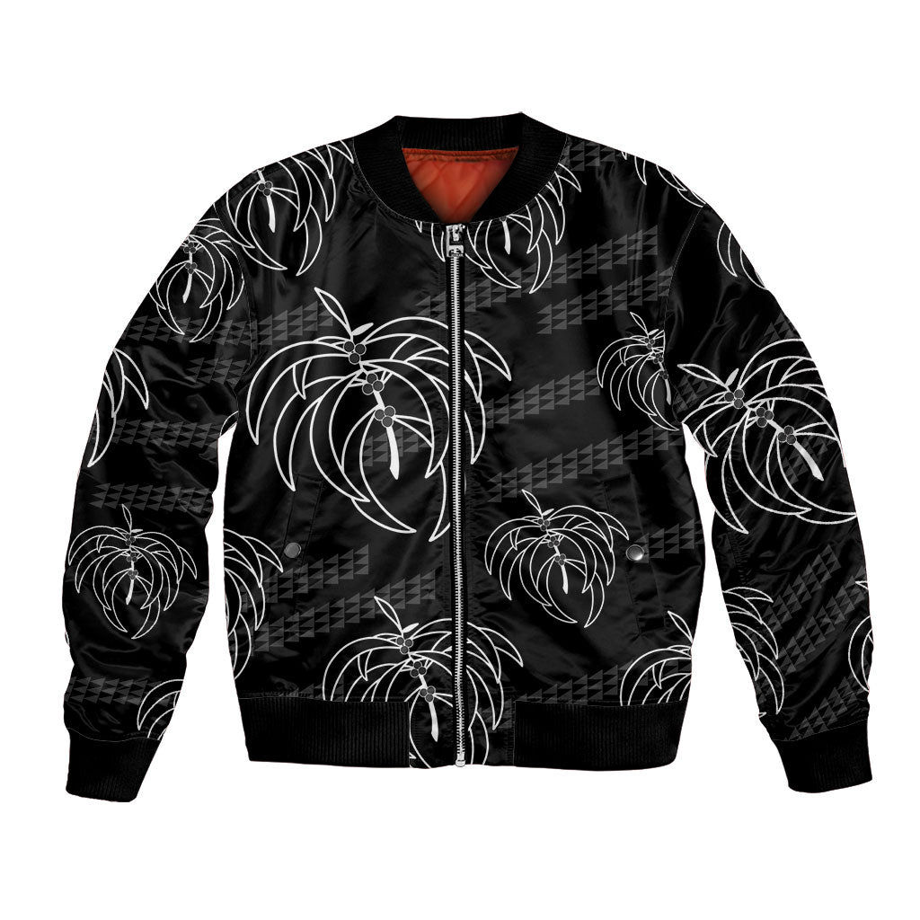 Aloha Hawaii Acacia Koa Leaves Bomber Jacket Black Kakau Tribal Pattern LT05 Unisex Black - Polynesian Pride