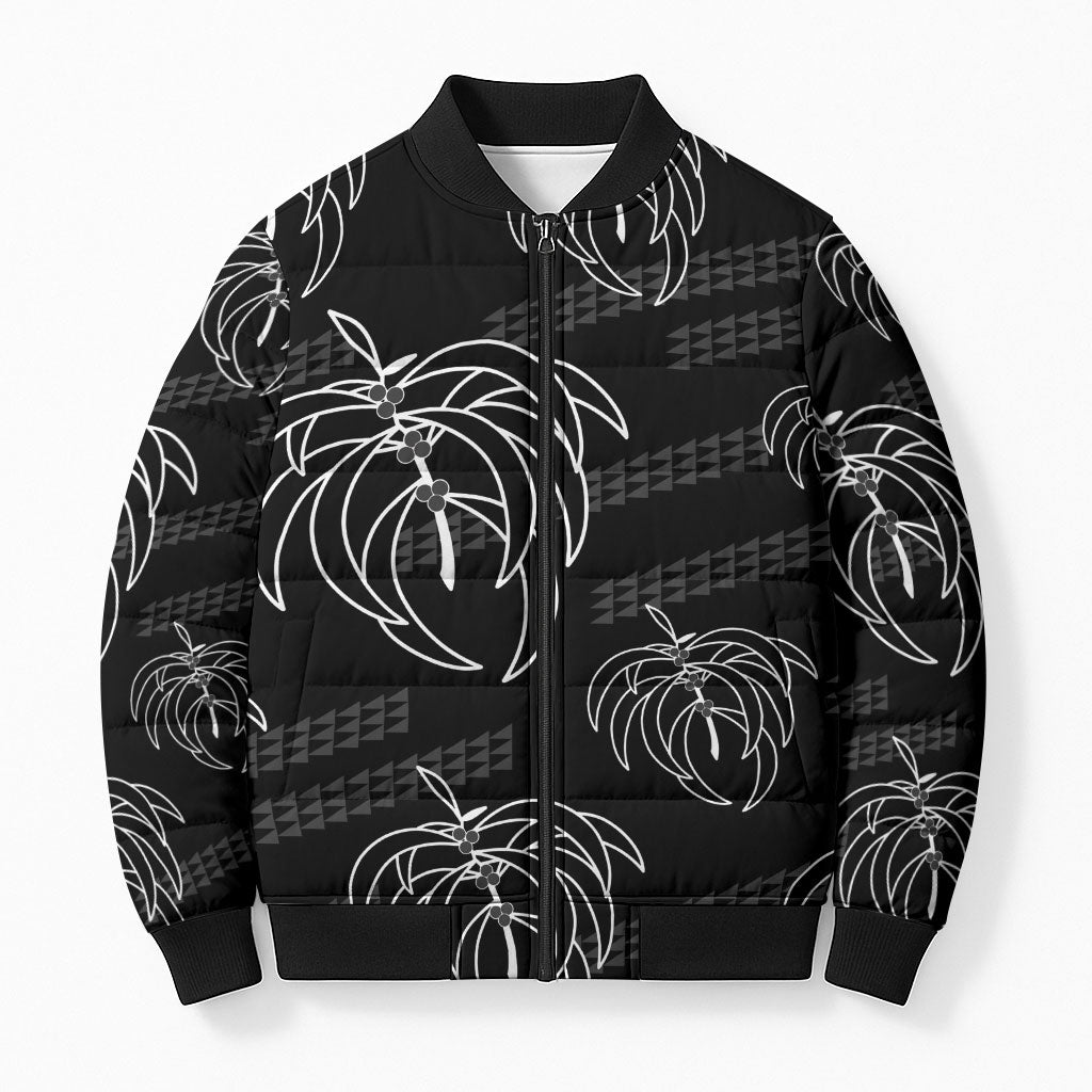 Aloha Hawaii Acacia Koa Leaves Bomber Puffer Jacket Black Kakau Tribal Pattern LT05 Unisex Black - Polynesian Pride