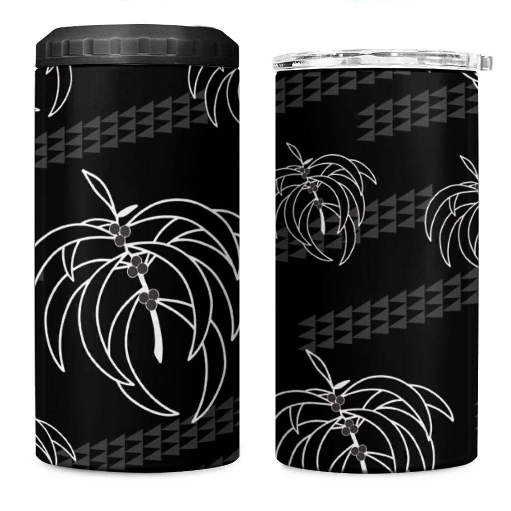 Aloha Hawaii Acacia Koa Leaves 4 in 1 Can Cooler Tumbler Black Kakau Tribal Pattern