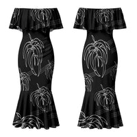 Aloha Hawaii Acacia Koa Leaves Couples Matching Mermaid Dress and Long Sleeve Button Shirt Black Kakau Tribal Pattern LT05 - Polynesian Pride