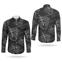 Aloha Hawaii Acacia Koa Leaves Couples Matching Puletasi and Long Sleeve Button Shirt Black Kakau Tribal Pattern LT05 - Polynesian Pride