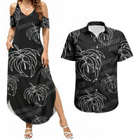 Aloha Hawaii Acacia Koa Leaves Couples Matching Summer Maxi Dress and Hawaiian Shirt Black Kakau Tribal Pattern LT05 Black - Polynesian Pride