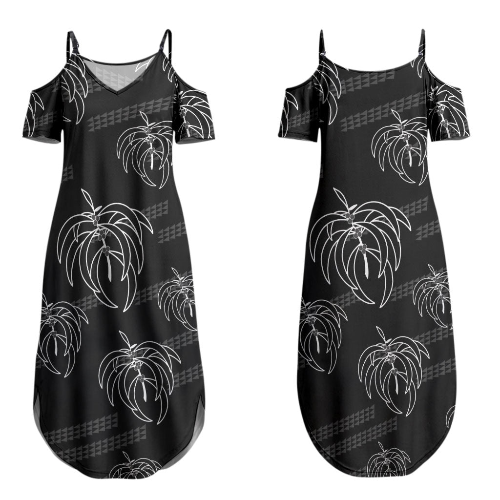 Aloha Hawaii Acacia Koa Leaves Couples Matching Summer Maxi Dress and Hawaiian Shirt Black Kakau Tribal Pattern LT05 - Polynesian Pride