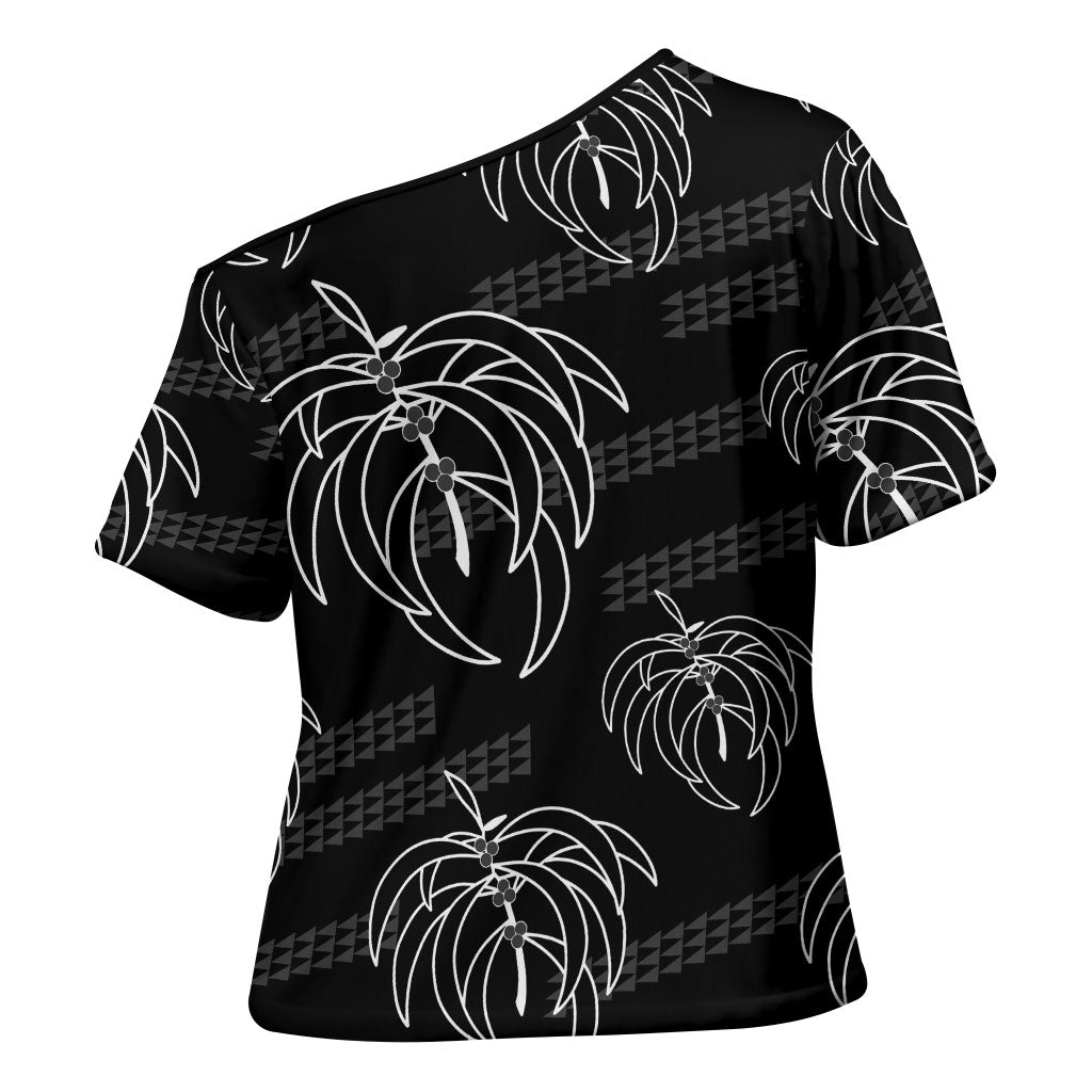 Aloha Hawaii Acacia Koa Leaves Cross Shoulder Shirt Black Kakau Tribal Pattern LT05 - Polynesian Pride