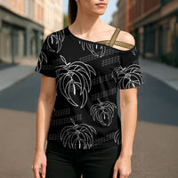 Aloha Hawaii Acacia Koa Leaves Cross Shoulder Shirt Black Kakau Tribal Pattern LT05 - Polynesian Pride