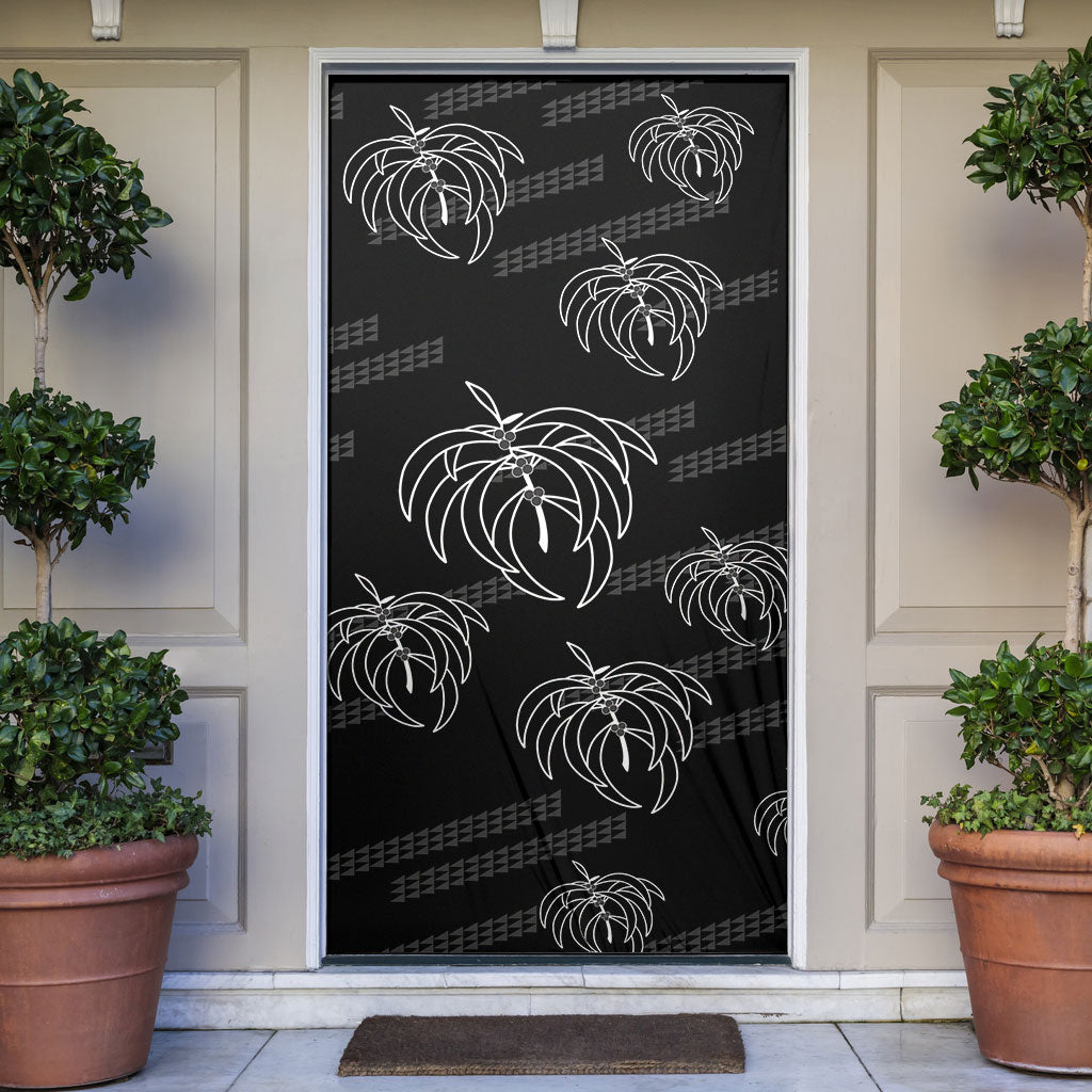 Aloha Hawaii Acacia Koa Leaves Door Cover Black Kakau Tribal Pattern