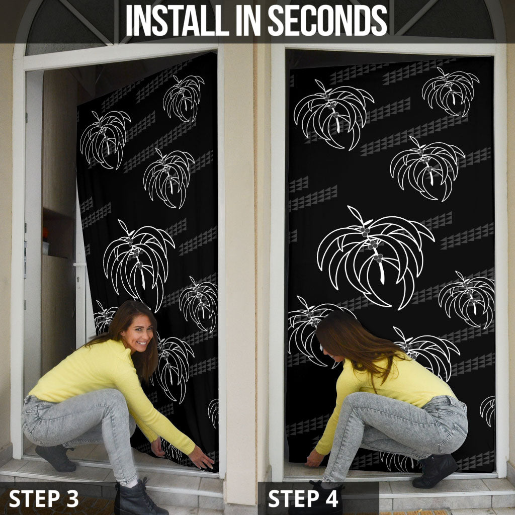 Aloha Hawaii Acacia Koa Leaves Door Cover Black Kakau Tribal Pattern LT05 - Polynesian Pride