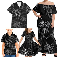 Aloha Hawaii Acacia Koa Leaves Family Matching Off Shoulder Maxi Dress and Hawaiian Shirt Black Kakau Tribal Pattern LT05 - Polynesian Pride