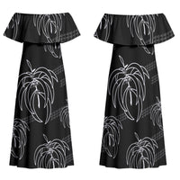 Aloha Hawaii Acacia Koa Leaves Family Matching Off Shoulder Maxi Dress and Hawaiian Shirt Black Kakau Tribal Pattern LT05 Mom's Dress Black - Polynesian Pride