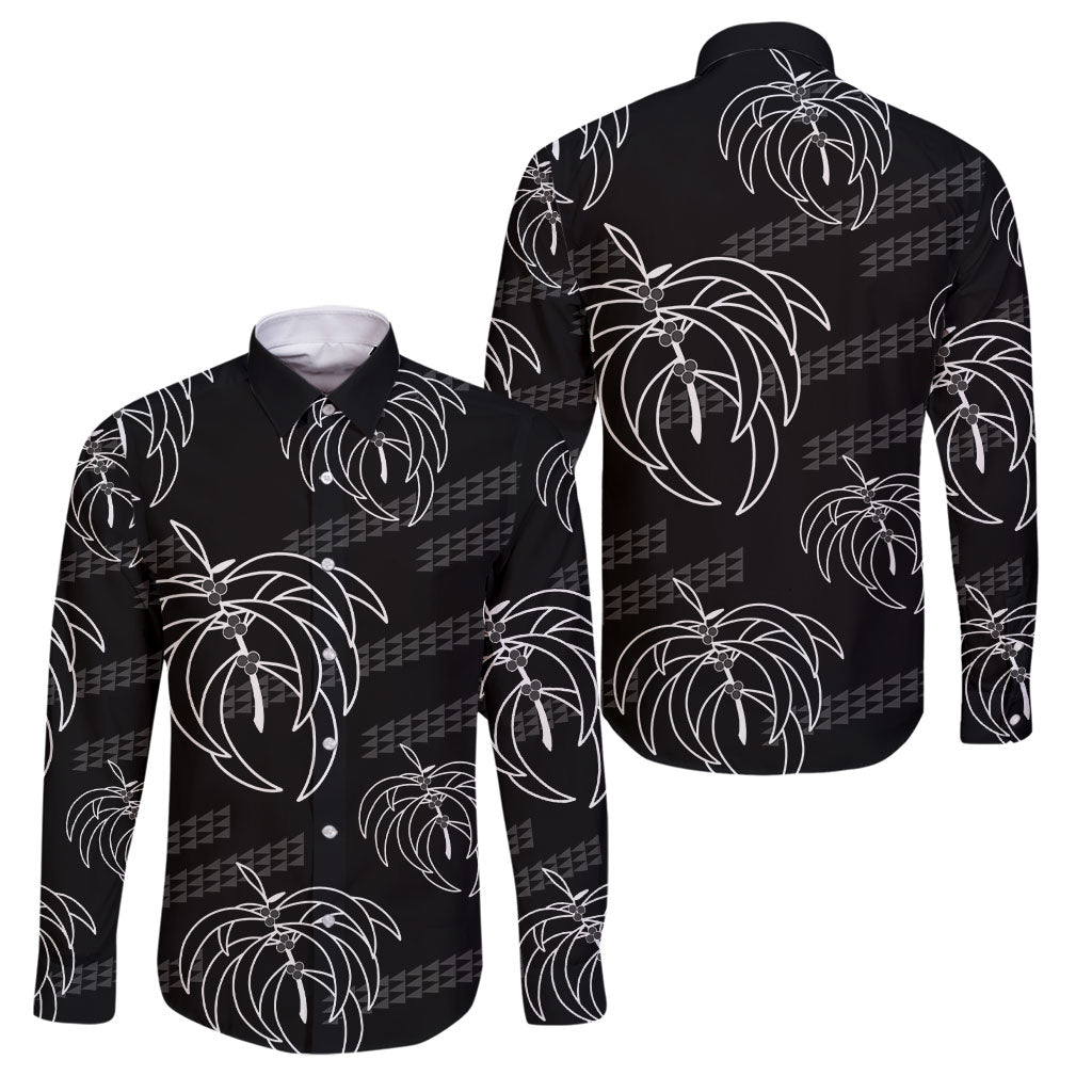 Aloha Hawaii Acacia Koa Leaves Family Matching Off Shoulder Maxi Dress and Hawaiian Shirt Black Kakau Tribal Pattern LT05 Dad's Shirt - Long Sleeve Black - Polynesian Pride