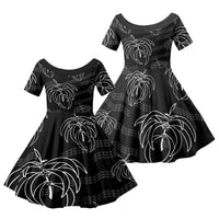 Aloha Hawaii Acacia Koa Leaves Family Matching Off Shoulder Short Dress and Hawaiian Shirt Black Kakau Tribal Pattern LT05 Daughter's Dress Black - Polynesian Pride