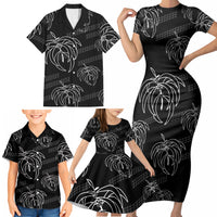 Aloha Hawaii Acacia Koa Leaves Family Matching Short Sleeve Bodycon Dress and Hawaiian Shirt Black Kakau Tribal Pattern LT05 - Polynesian Pride