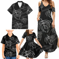 Aloha Hawaii Acacia Koa Leaves Family Matching Summer Maxi Dress and Hawaiian Shirt Black Kakau Tribal Pattern LT05 - Polynesian Pride