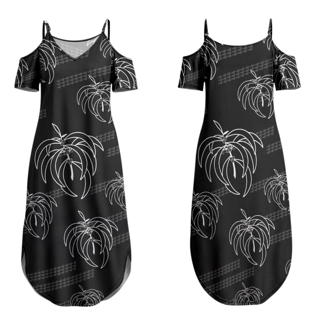 Aloha Hawaii Acacia Koa Leaves Family Matching Summer Maxi Dress and Hawaiian Shirt Black Kakau Tribal Pattern LT05 Mom's Dress Black - Polynesian Pride