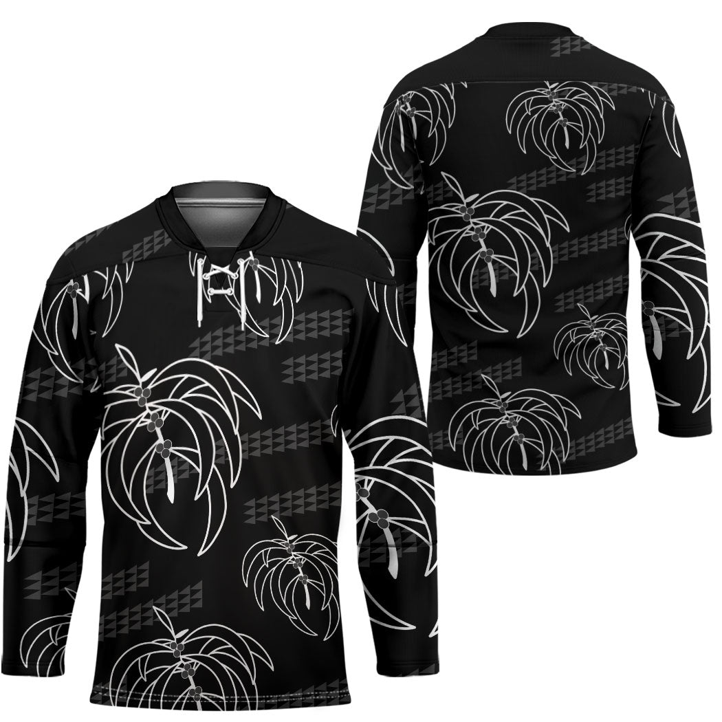 Aloha Hawaii Acacia Koa Leaves Hockey Jersey Black Kakau Tribal Pattern LT05 - Polynesian Pride