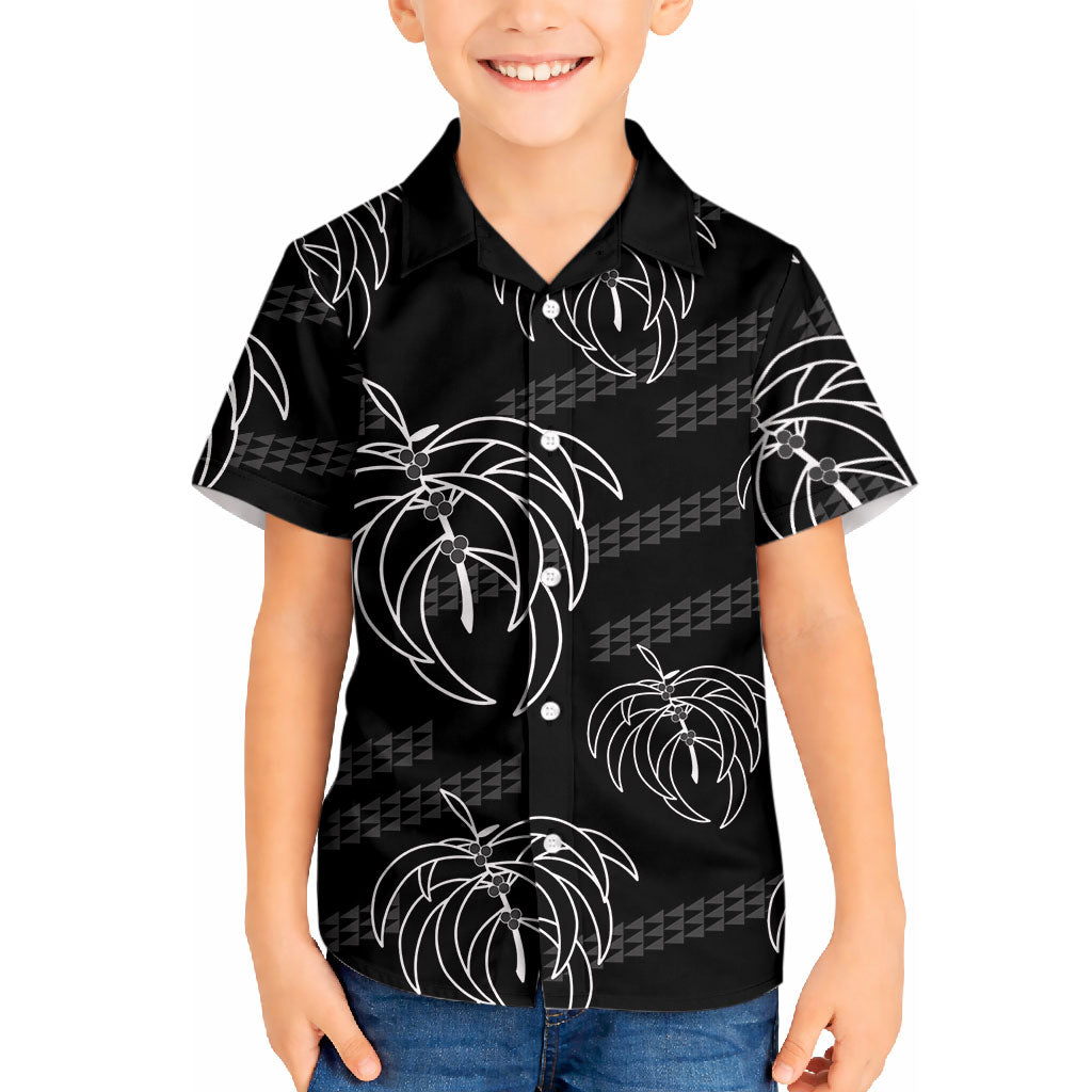 Aloha Hawaii Acacia Koa Leaves Kid Hawaiian Shirt Black Kakau Tribal Pattern LT05 Kid Black - Polynesian Pride