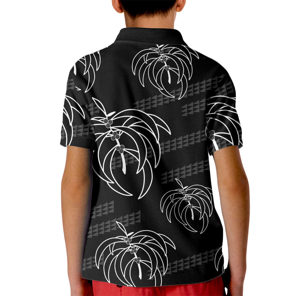 Aloha Hawaii Acacia Koa Leaves Kid Polo Shirt Black Kakau Tribal Pattern LT05 - Polynesian Pride