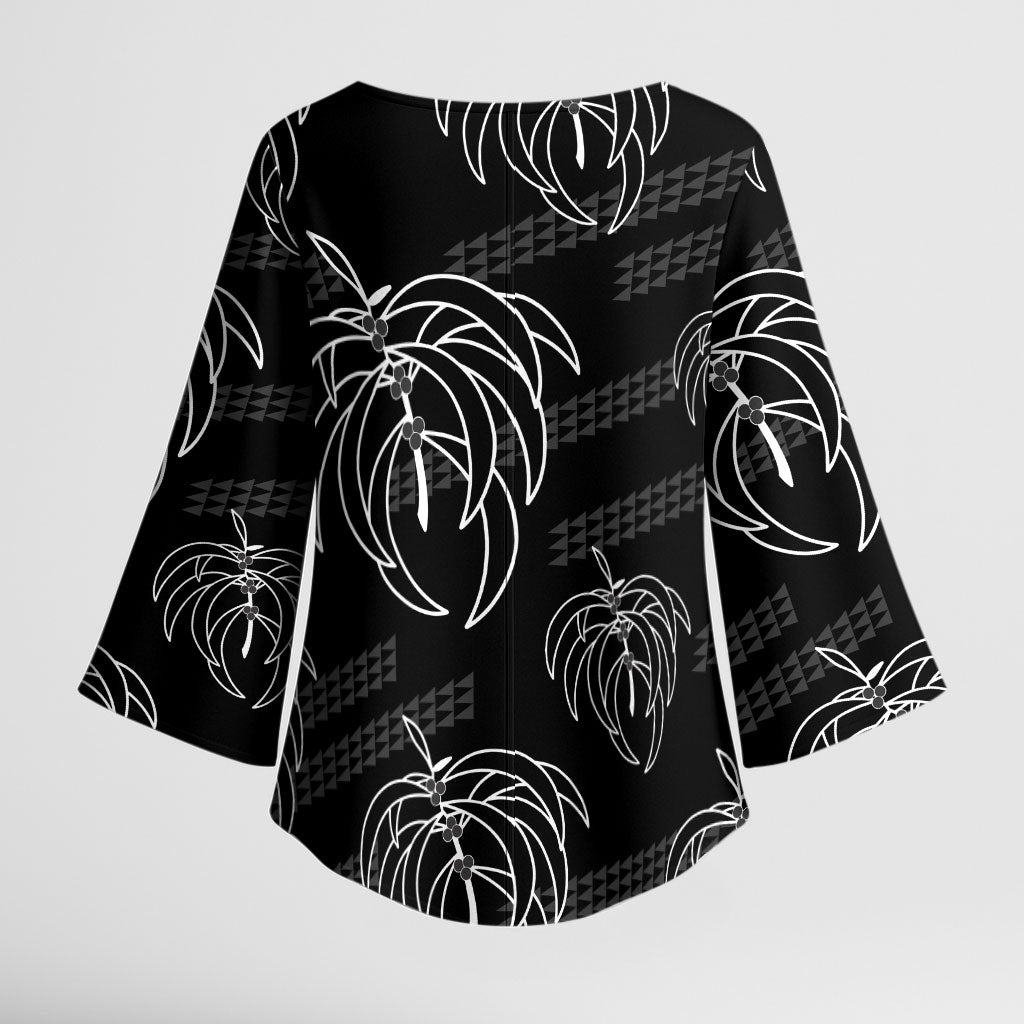 Aloha Hawaii Acacia Koa Leaves Kimono Sleeve Blouse Black Kakau Tribal Pattern LT05 - Polynesian Pride
