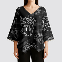 Aloha Hawaii Acacia Koa Leaves Kimono Sleeve Blouse Black Kakau Tribal Pattern LT05 - Polynesian Pride