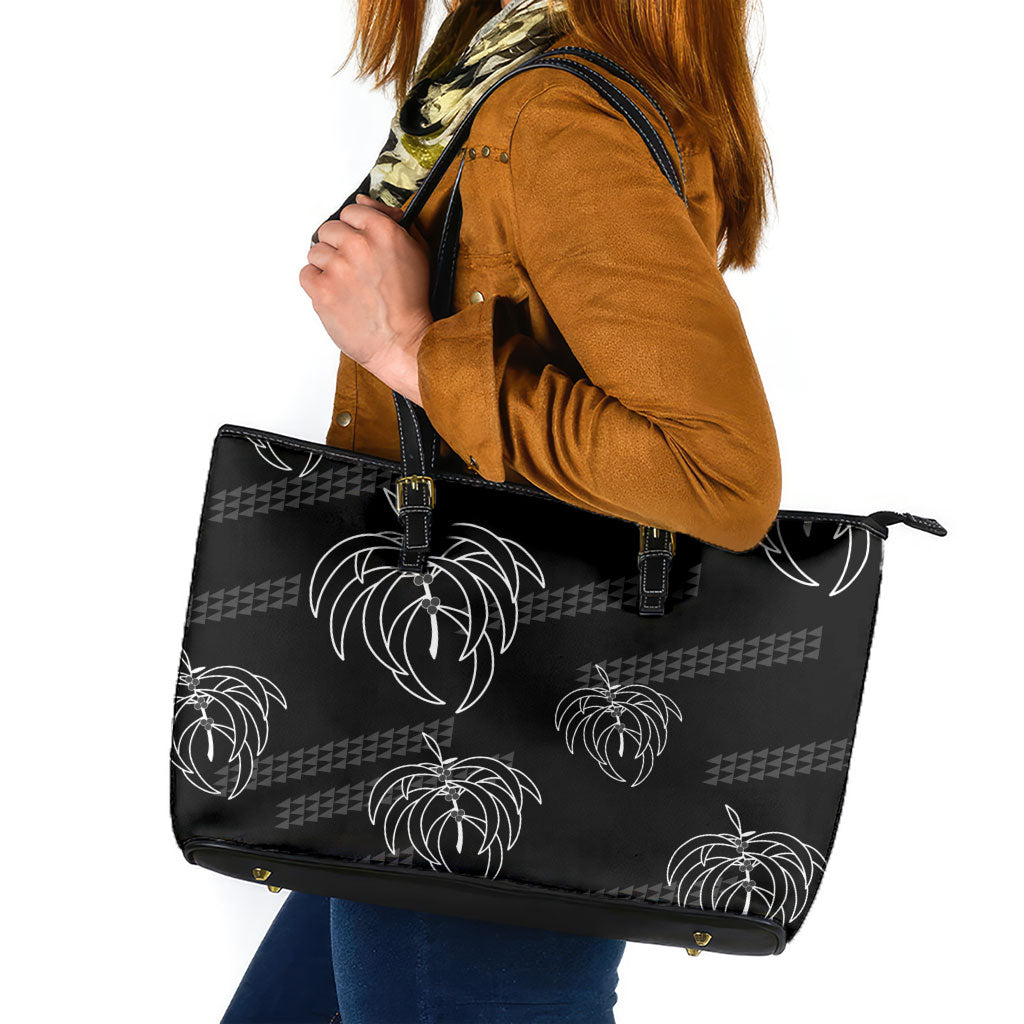 Aloha Hawaii Acacia Koa Leaves Leather Tote Bag Black Kakau Tribal Pattern LT05 Black - Polynesian Pride
