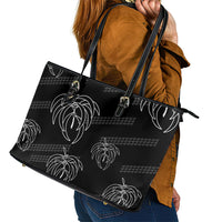 Aloha Hawaii Acacia Koa Leaves Leather Tote Bag Black Kakau Tribal Pattern LT05 - Polynesian Pride