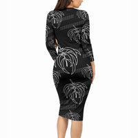 Aloha Hawaii Acacia Koa Leaves Long Sleeve Bodycon Dress Black Kakau Tribal Pattern LT05 - Polynesian Pride