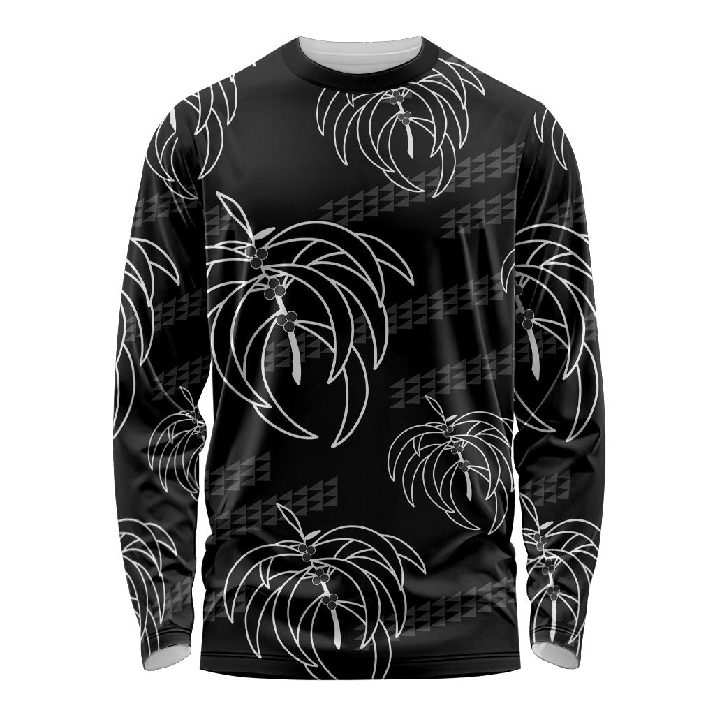 Aloha Hawaii Acacia Koa Leaves Long Sleeve Shirt Black Kakau Tribal Pattern LT05 Unisex Black - Polynesian Pride