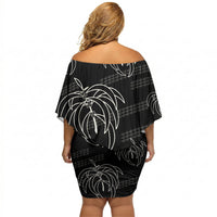 Aloha Hawaii Acacia Koa Leaves Off Shoulder Short Dress Black Kakau Tribal Pattern LT05 - Polynesian Pride