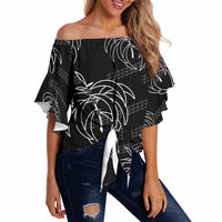 Aloha Hawaii Acacia Koa Leaves Off Shoulder Wrap Waist Top Black Kakau Tribal Pattern LT05 Black - Polynesian Pride