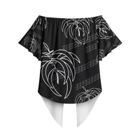Aloha Hawaii Acacia Koa Leaves Off Shoulder Wrap Waist Top Black Kakau Tribal Pattern LT05 - Polynesian Pride
