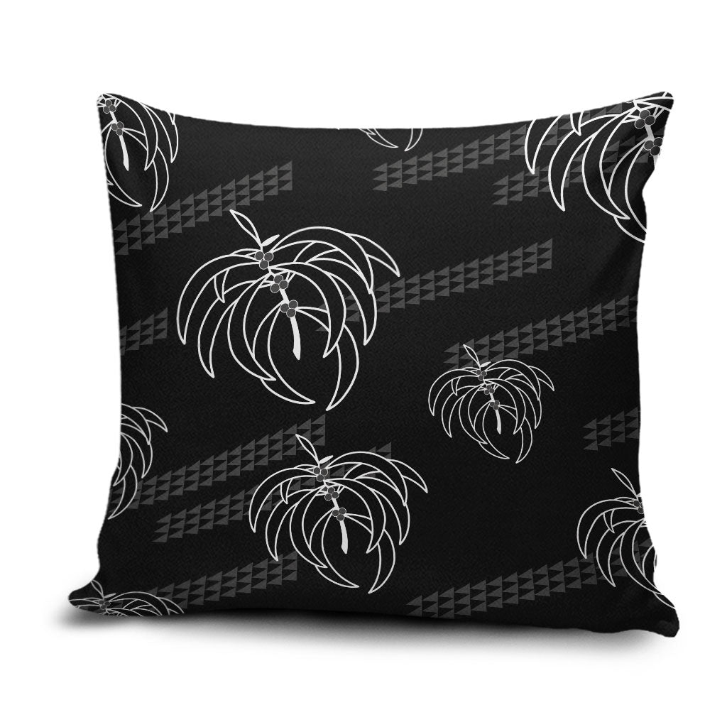 Aloha Hawaii Acacia Koa Leaves Pillow Cover Black Kakau Tribal Pattern