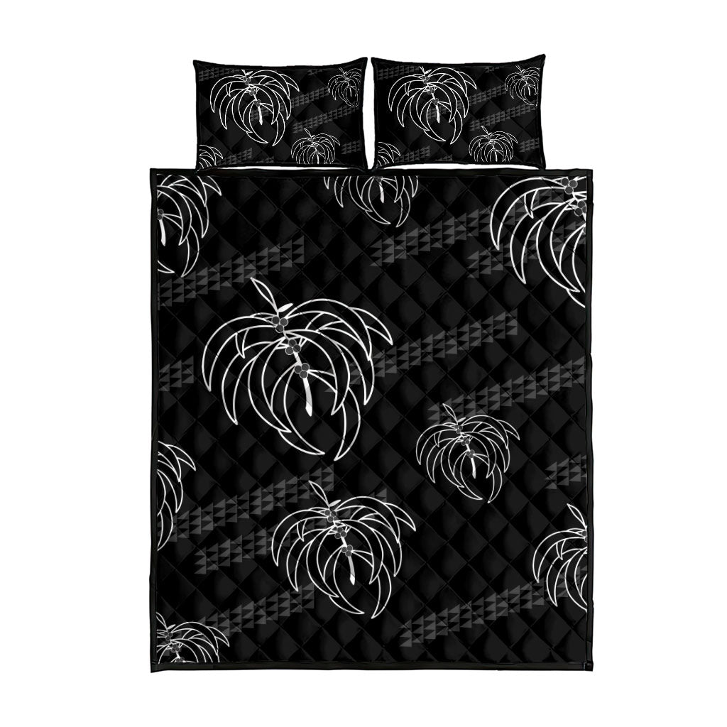 Aloha Hawaii Acacia Koa Leaves Quilt Bed Set Black Kakau Tribal Pattern LT05 - Polynesian Pride