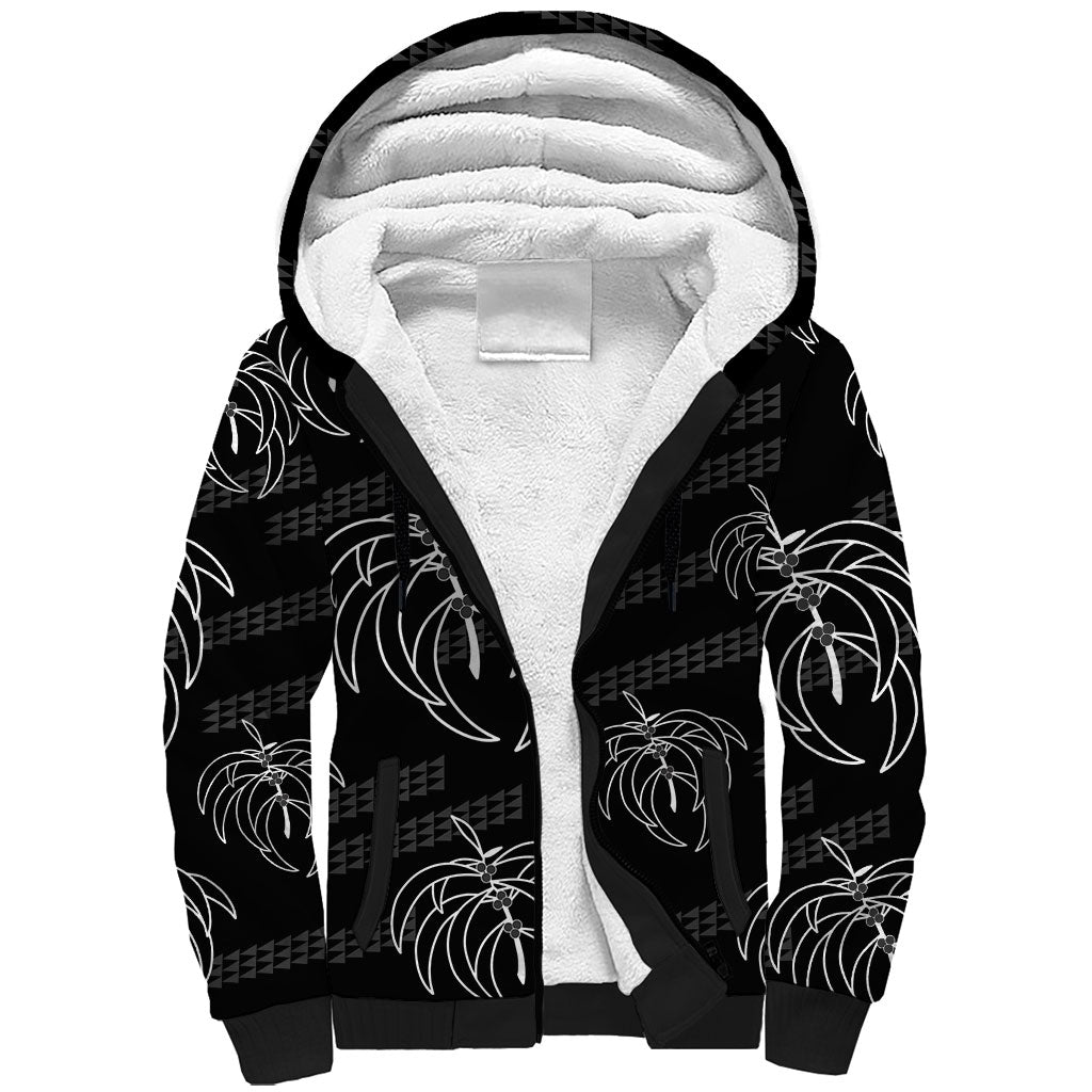 Aloha Hawaii Acacia Koa Leaves Sherpa Hoodie Black Kakau Tribal Pattern LT05 Unisex Black - Polynesian Pride