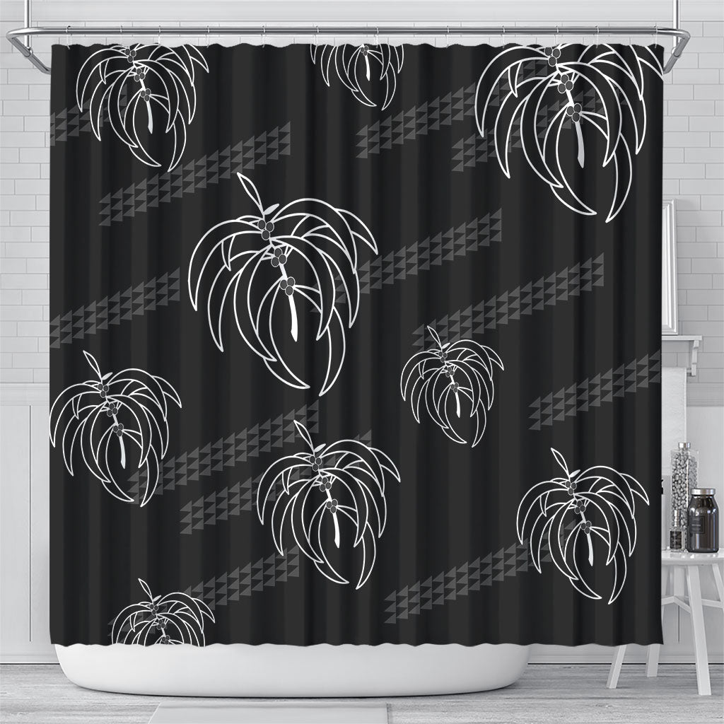 Aloha Hawaii Acacia Koa Leaves Shower Curtain Black Kakau Tribal Pattern LT05 - Polynesian Pride