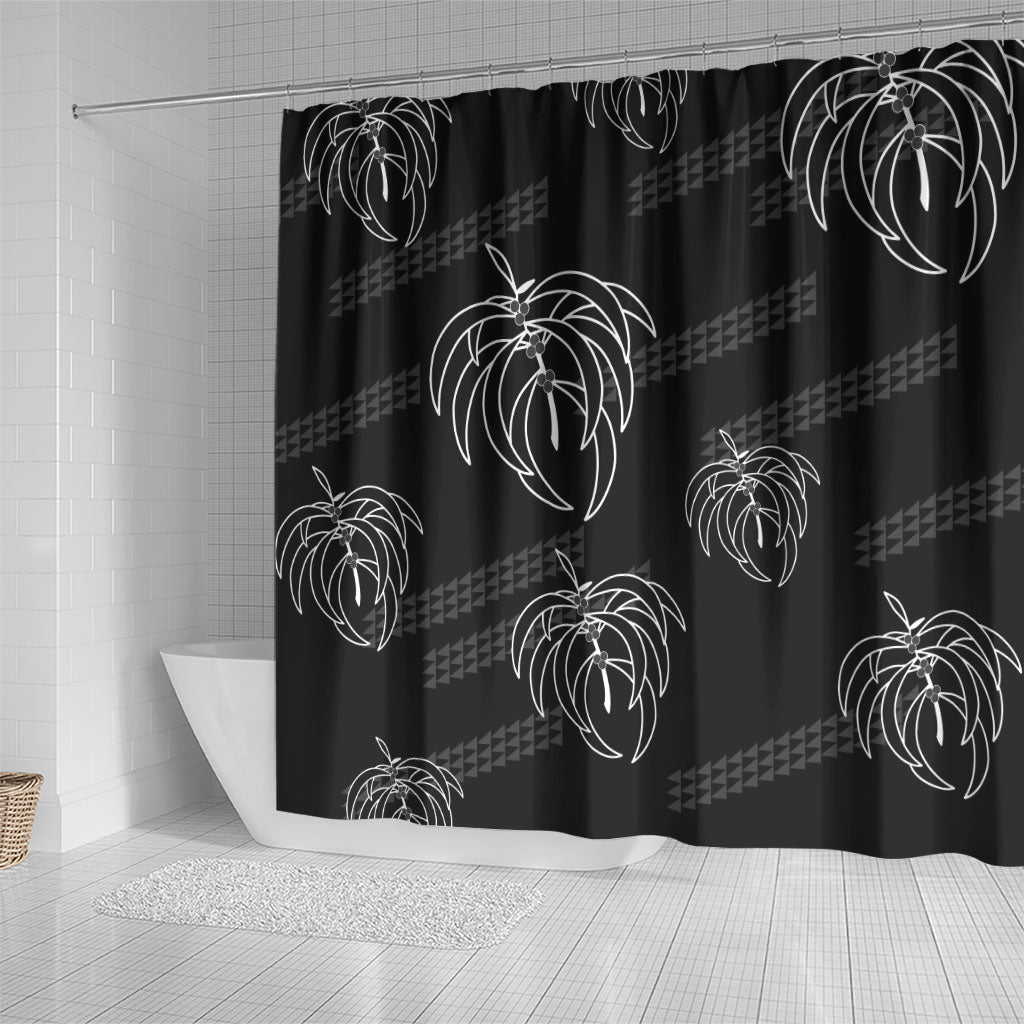 Aloha Hawaii Acacia Koa Leaves Shower Curtain Black Kakau Tribal Pattern LT05 - Polynesian Pride