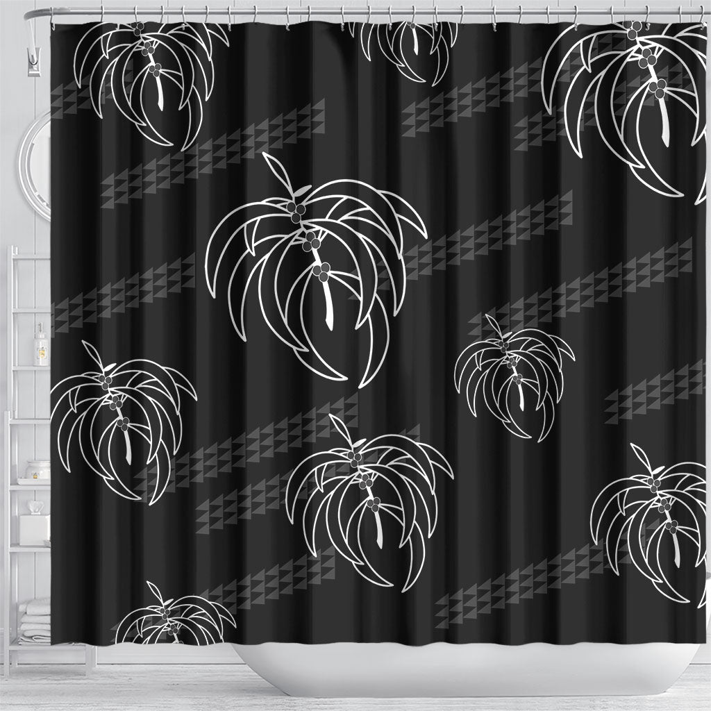 Aloha Hawaii Acacia Koa Leaves Shower Curtain Black Kakau Tribal Pattern LT05 - Polynesian Pride