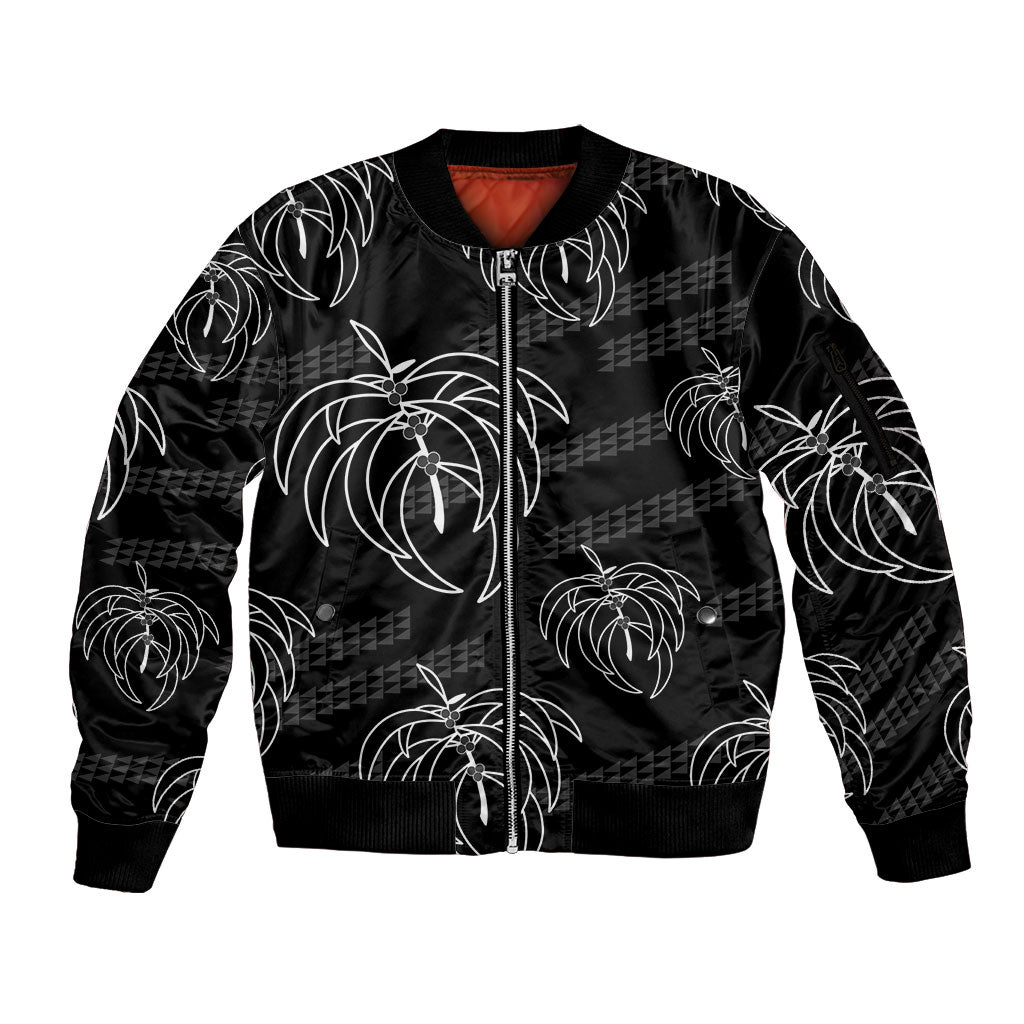 Aloha Hawaii Acacia Koa Leaves Sleeve Zip Bomber Jacket Black Kakau Tribal Pattern LT05 Unisex Black - Polynesian Pride