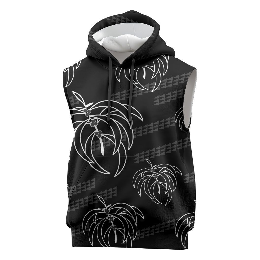 Aloha Hawaii Acacia Koa Leaves Sleeveless Hoodie Black Kakau Tribal Pattern LT05 Black - Polynesian Pride