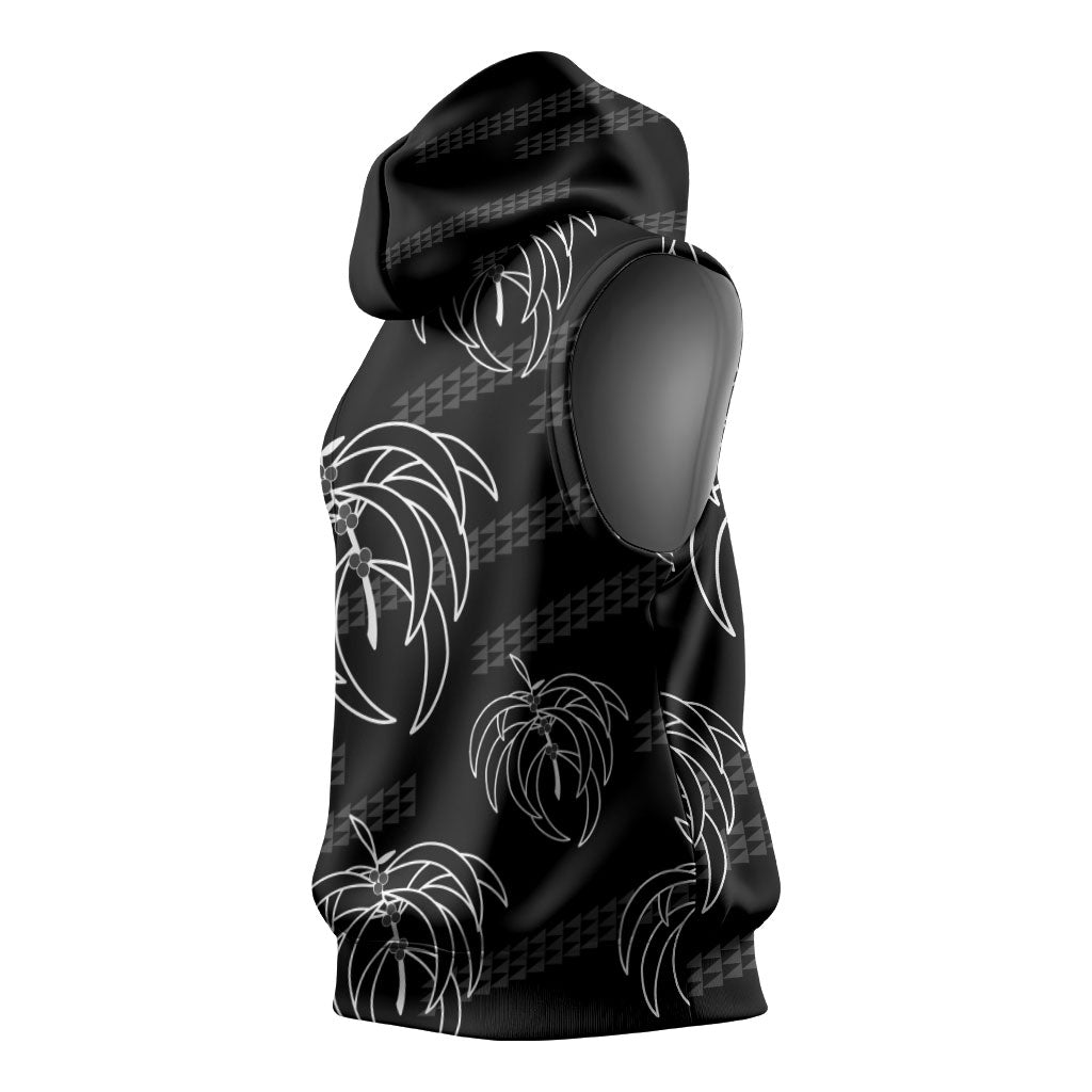 Aloha Hawaii Acacia Koa Leaves Sleeveless Hoodie Black Kakau Tribal Pattern LT05 - Polynesian Pride