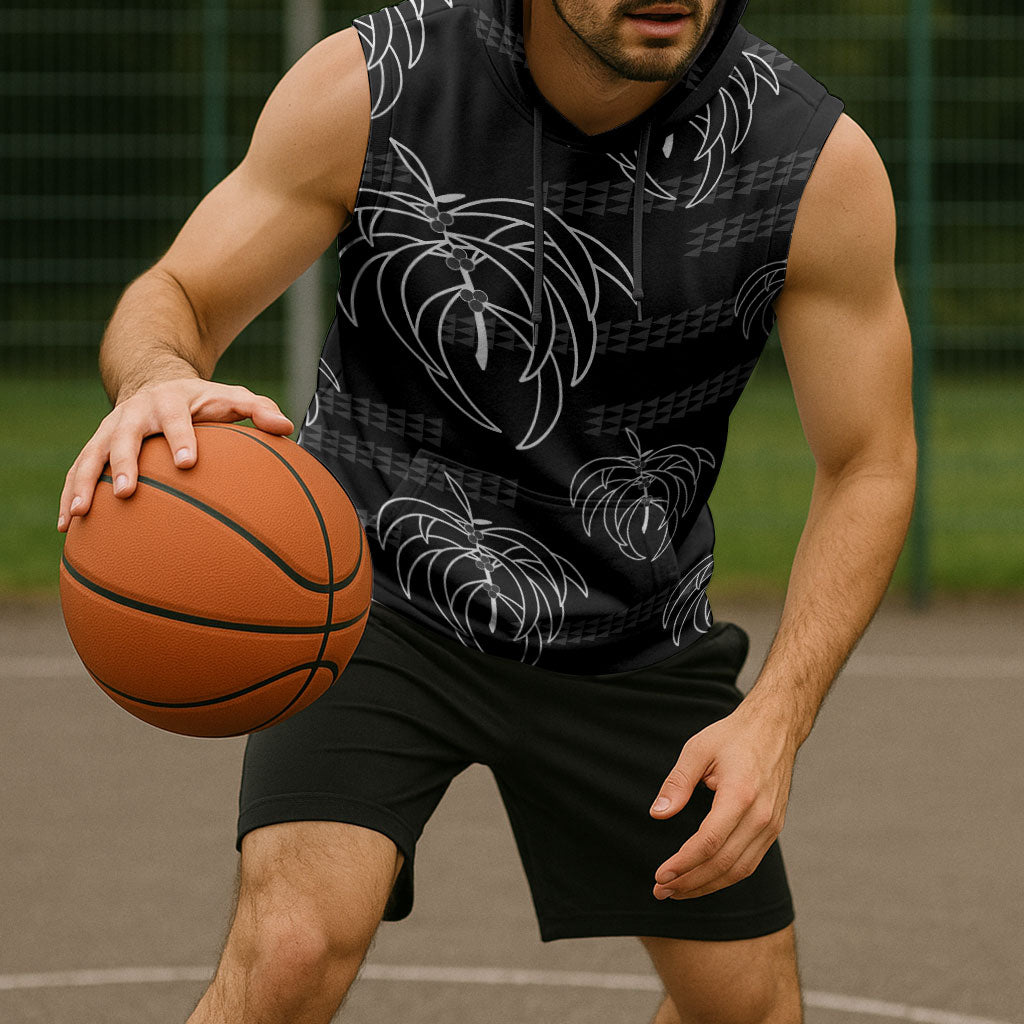 Aloha Hawaii Acacia Koa Leaves Sleeveless Hoodie Black Kakau Tribal Pattern LT05 - Polynesian Pride