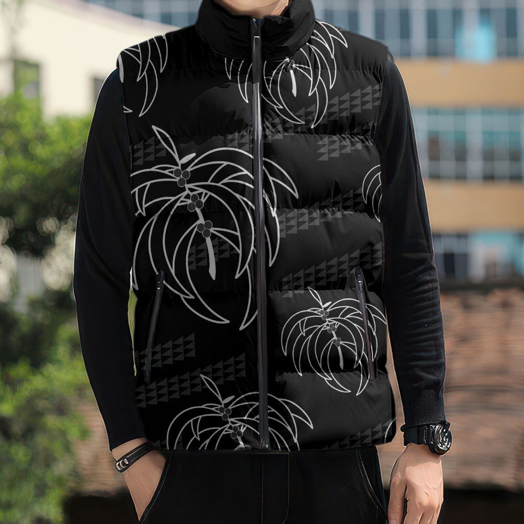 Aloha Hawaii Acacia Koa Leaves Sleeveless Puffer Jacket Black Kakau Tribal Pattern LT05 - Polynesian Pride