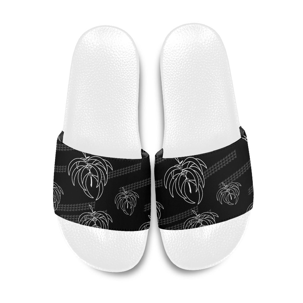 Aloha Hawaii Acacia Koa Leaves Slide Sandals Black Kakau Tribal Pattern LT05 Black - Polynesian Pride