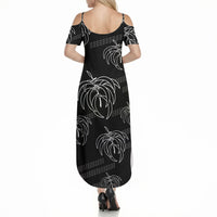 Aloha Hawaii Acacia Koa Leaves Summer Maxi Dress Black Kakau Tribal Pattern LT05 - Polynesian Pride