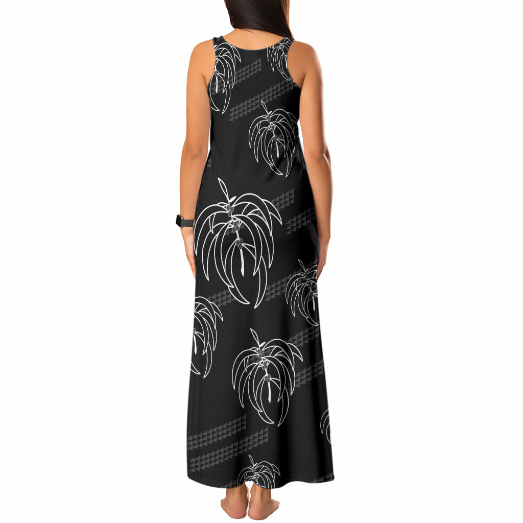 Aloha Hawaii Acacia Koa Leaves Tank Maxi Dress Black Kakau Tribal Pattern LT05 - Polynesian Pride
