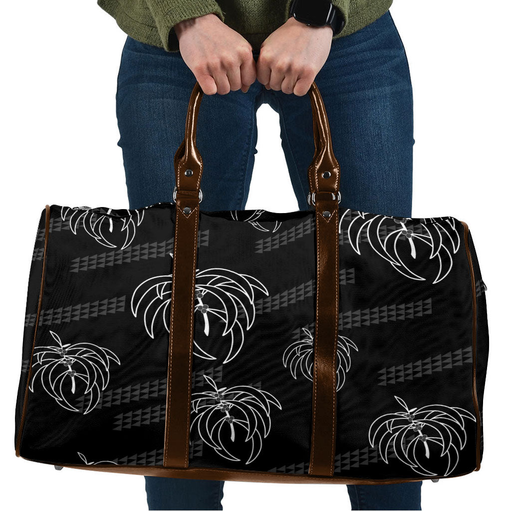 Aloha Hawaii Acacia Koa Leaves Travel Bag Black Kakau Tribal Pattern