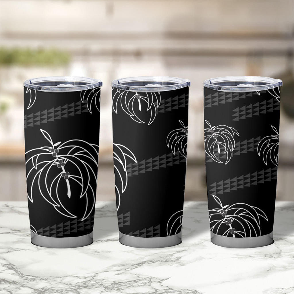 Aloha Hawaii Acacia Koa Leaves Tumbler Cup Black Kakau Tribal Pattern LT05 - Polynesian Pride