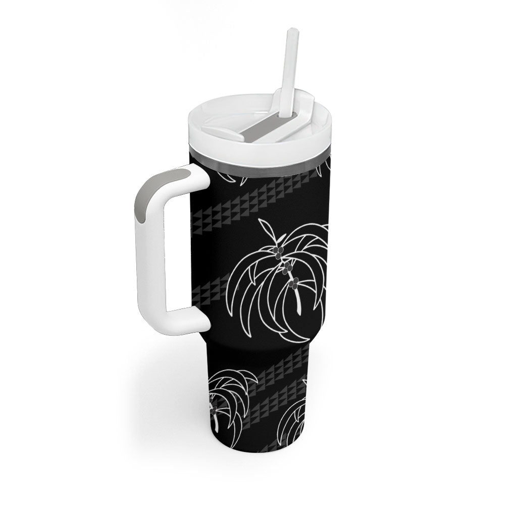 Aloha Hawaii Acacia Koa Leaves Tumbler With Handle Black Kakau Tribal Pattern LT05 - Polynesian Pride
