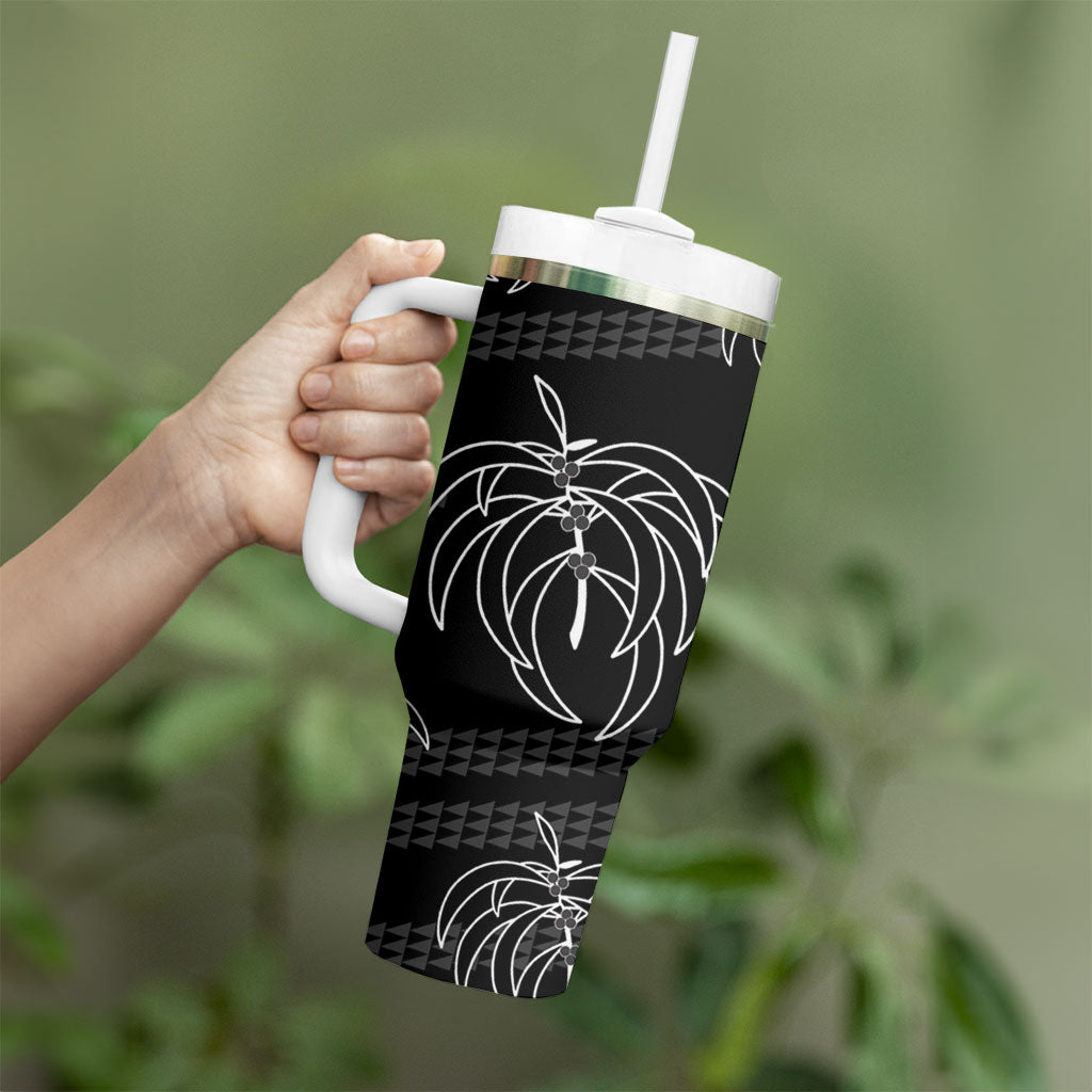 Aloha Hawaii Acacia Koa Leaves Tumbler With Handle Black Kakau Tribal Pattern LT05 - Polynesian Pride