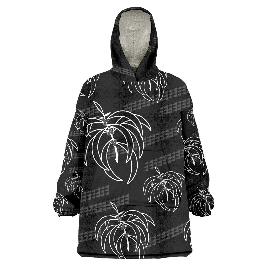 Aloha Hawaii Acacia Koa Leaves Wearable Blanket Hoodie Black Kakau Tribal Pattern LT05 One Size Black - Polynesian Pride
