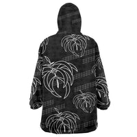 Aloha Hawaii Acacia Koa Leaves Wearable Blanket Hoodie Black Kakau Tribal Pattern LT05 - Polynesian Pride